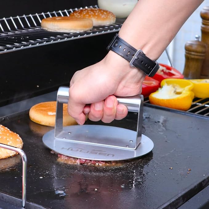 Stainless Steel Burger Press - Ultra-Crispy Edge Smasher