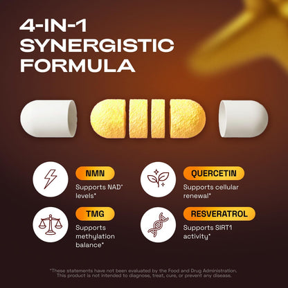 4-in-1 NMN Advanced Complex – NAD+ Booster with Resveratrol, Quercetin & TMG