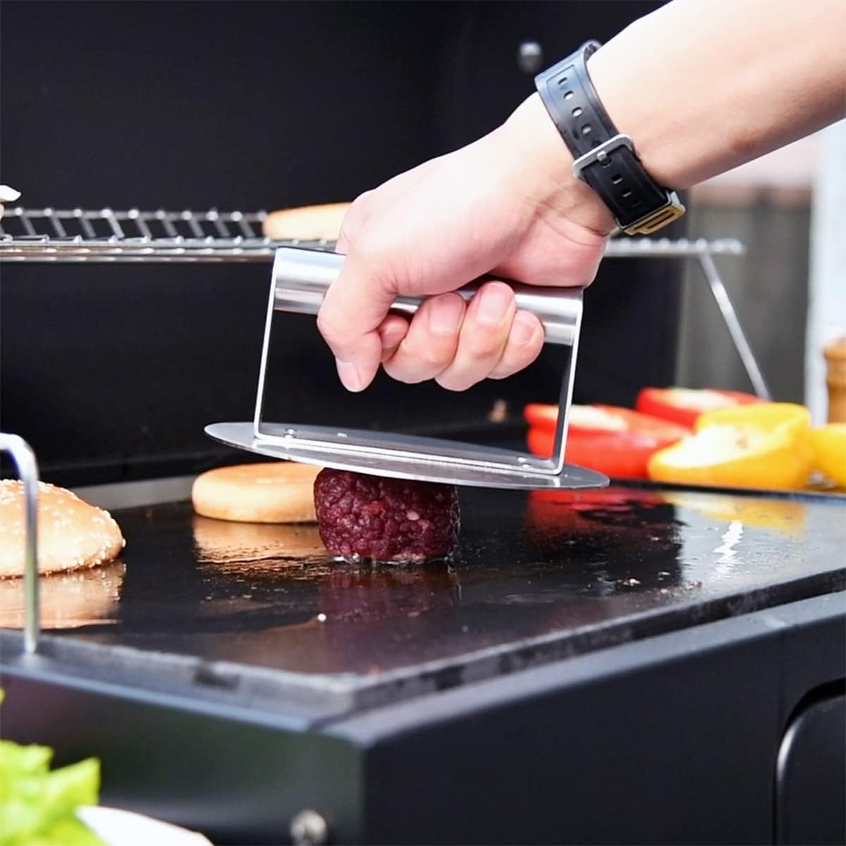 Stainless Steel Burger Press - Ultra-Crispy Edge Smasher