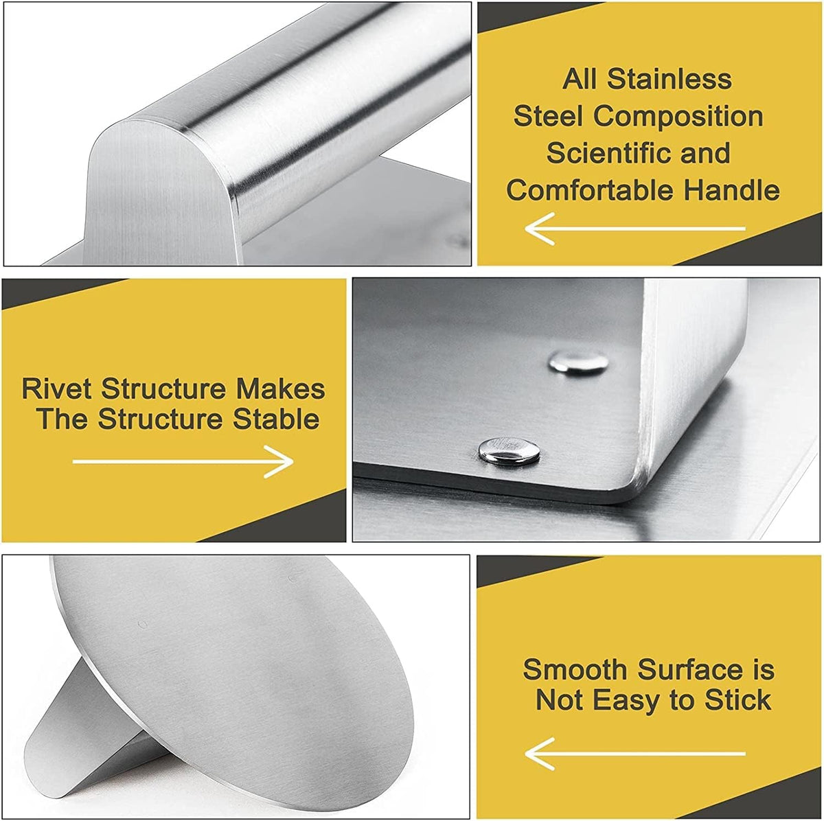Stainless Steel Burger Press - Ultra-Crispy Edge Smasher