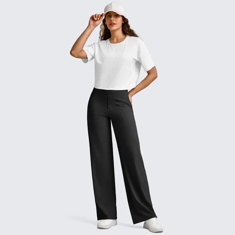 High Waisted Wide Leg Yoga Dress Pants with Pockets