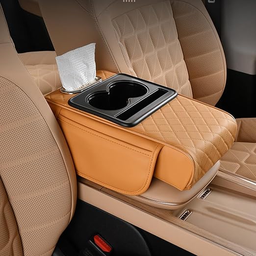 Upgrade Your Drive: Universal Armrest Cushion with Dual Cup Holders & Storage
