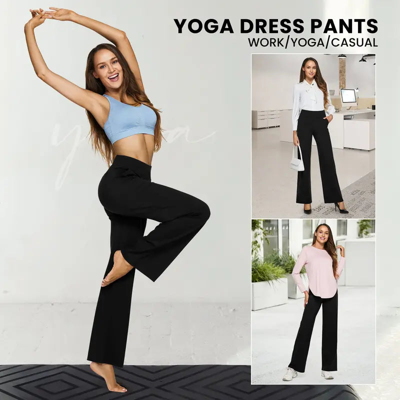 High Waisted Wide Leg Yoga Dress Pants with Pockets