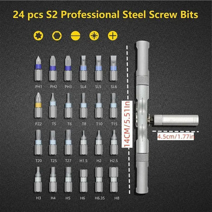 24-in-1 Modular Ratchet Screwdriver Set with Multi-Angle Detachable Handle