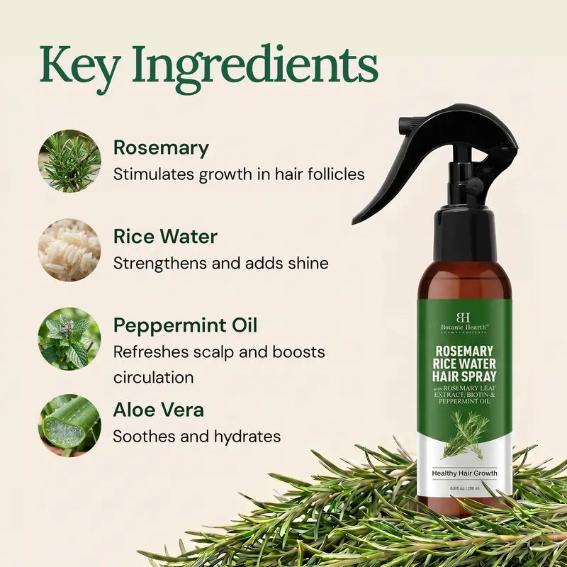 Natural Rosemary & Rice Water Hair Growth Spray for Thicker, Fuller Hair & Stronger Roots | Buy 1 Get 1 Free