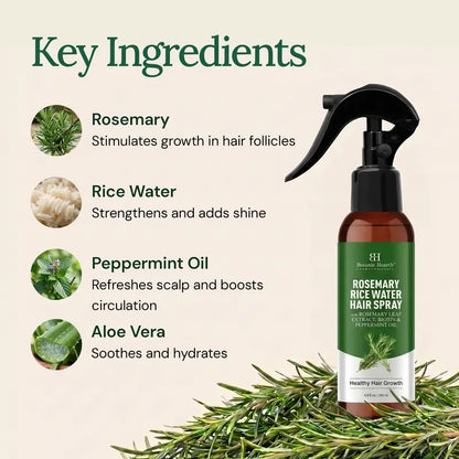 Natural Rosemary & Rice Water Hair Growth Spray for Thicker, Fuller Hair & Stronger Roots | Buy 1 Get 1 Free