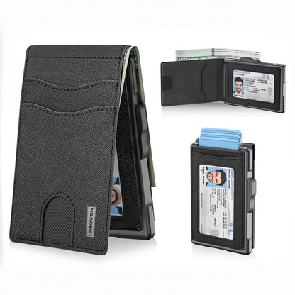 Instant Pop-Up Minimalist Metal Wallet – RFID Blocking Carbon Fiber Card Holder