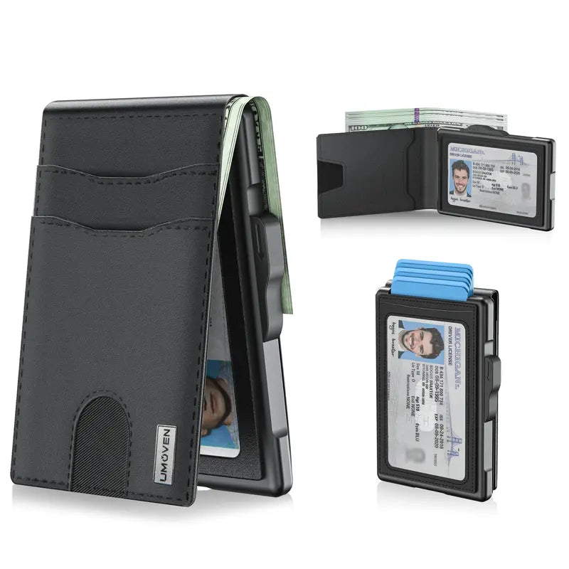 Instant Pop-Up Minimalist Metal Wallet – RFID Blocking Carbon Fiber Card Holder
