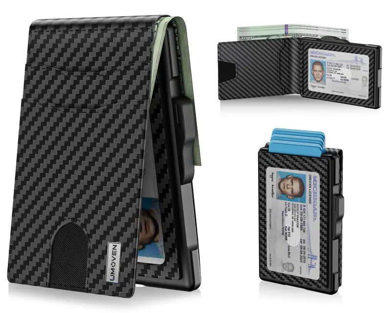 Instant Pop-Up Minimalist Metal Wallet – RFID Blocking Carbon Fiber Card Holder