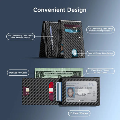 Instant Pop-Up Minimalist Metal Wallet – RFID Blocking Carbon Fiber Card Holder