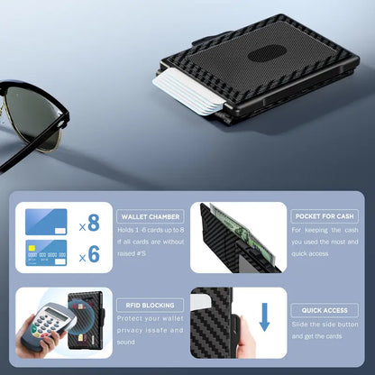 Instant Pop-Up Minimalist Metal Wallet – RFID Blocking Carbon Fiber Card Holder