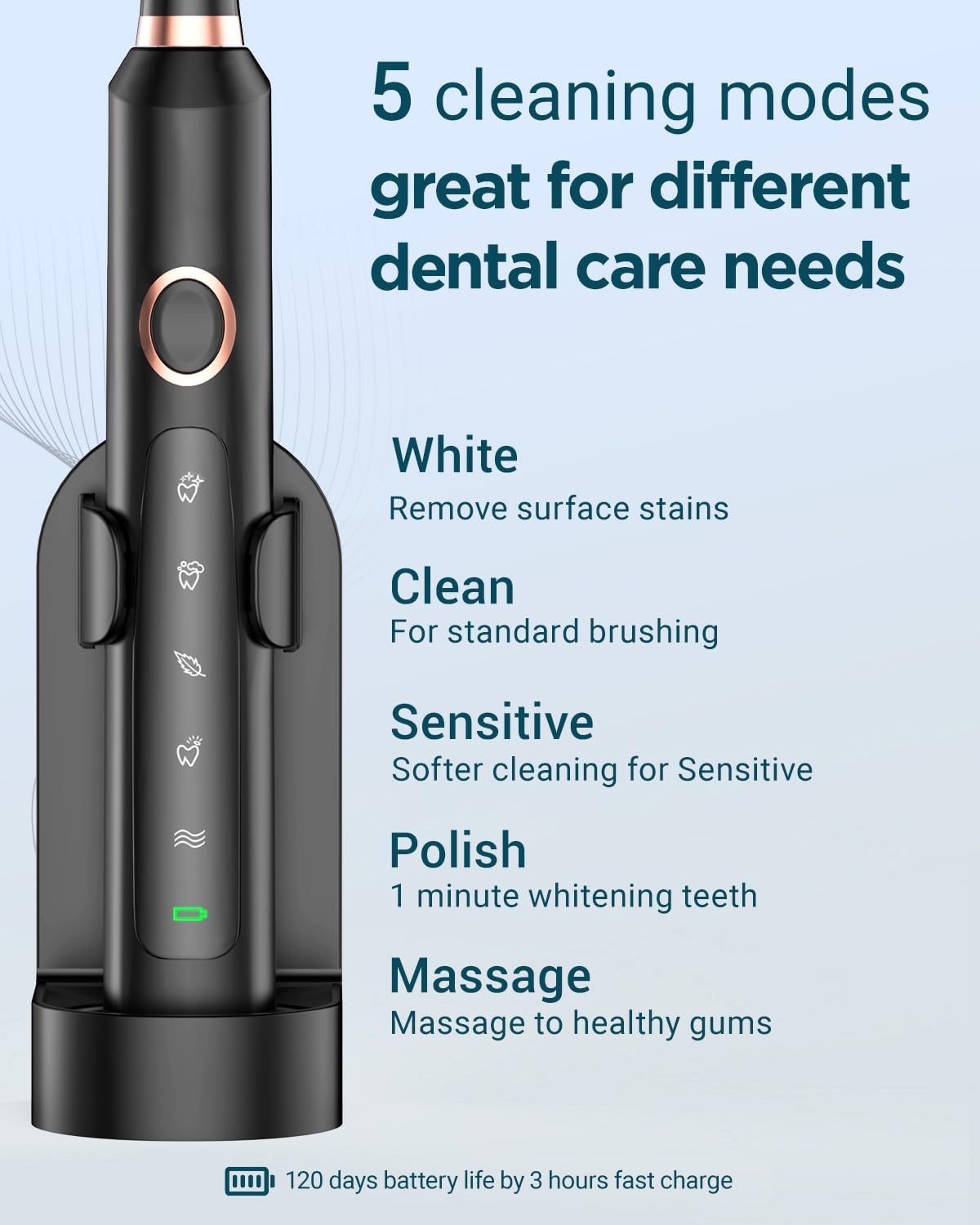 Sonic Electric Toothbrush - 45,000 VPM Clean with 120-Day Charge Free Power