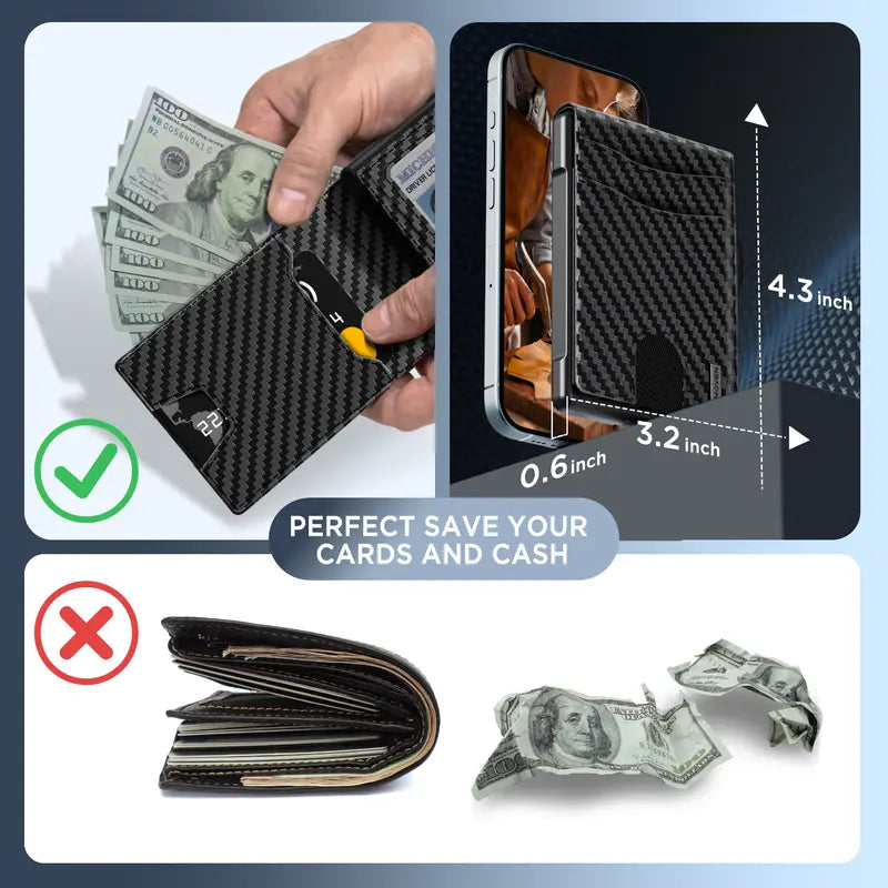 Instant Pop-Up Minimalist Metal Wallet – RFID Blocking Carbon Fiber Card Holder
