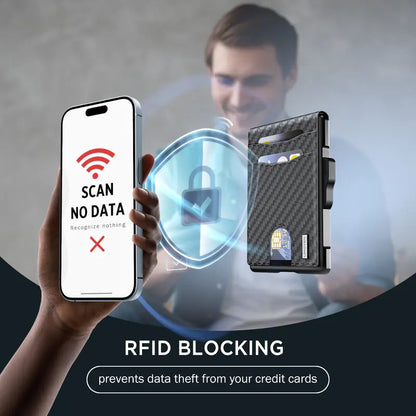 Instant Pop-Up Minimalist Metal Wallet – RFID Blocking Carbon Fiber Card Holder