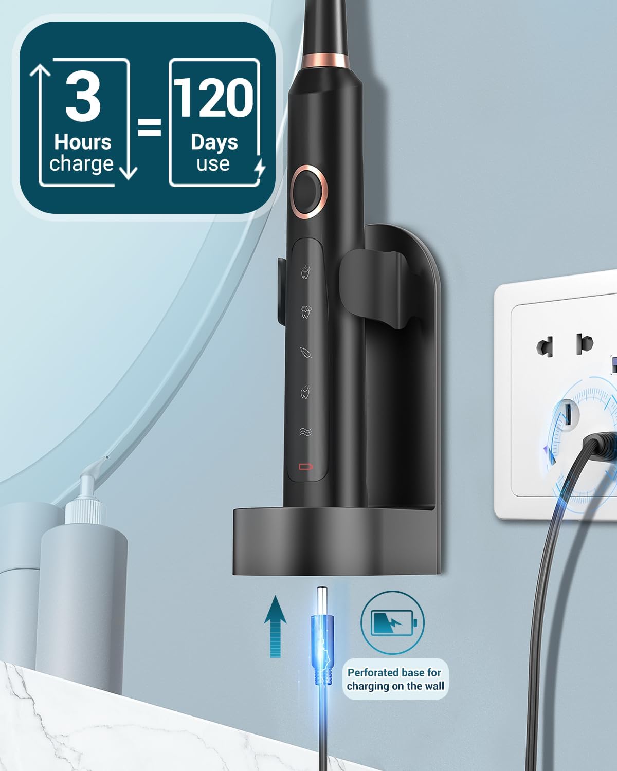 Sonic Electric Toothbrush - 45,000 VPM Clean with 120-Day Charge Free Power
